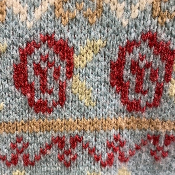 Blue hooded button down 100% lambs wool sweater with brown faux fur - Picture 3 of 5